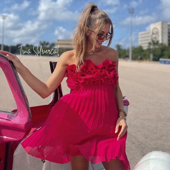 BLOGGER'S FAVE! Zara Pleated Ruffle Mini Dress Red NWT - Picture 11 of 16